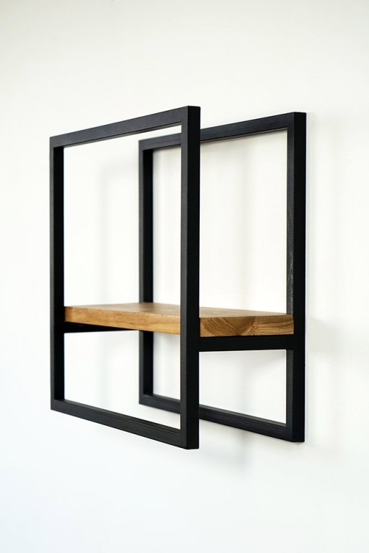 Etagère murale rectangulaire bois et métal 40 x 35 cm - Strip