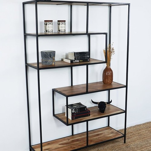 Etagère bibliothèque industrielle bois et métal