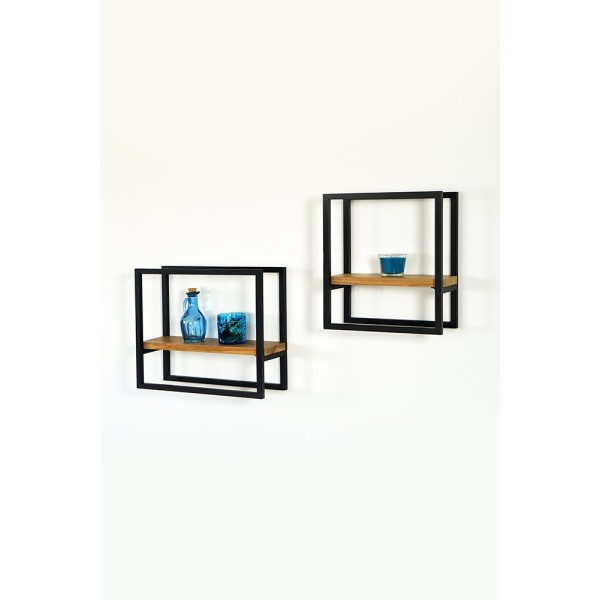 Lot de 2 étagères murales rectangulaires bois et métal - Strip