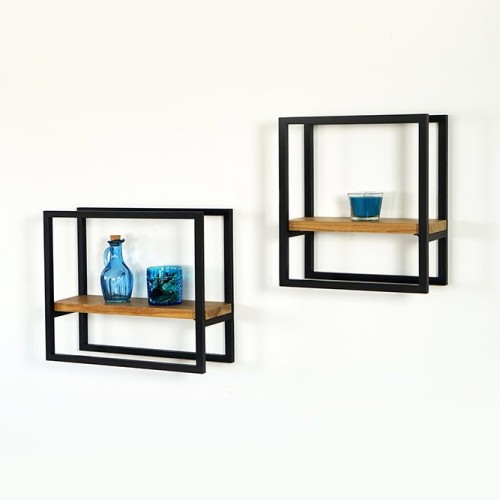 Lot de 2 étagères murales rectangulaires bois et métal - Strip