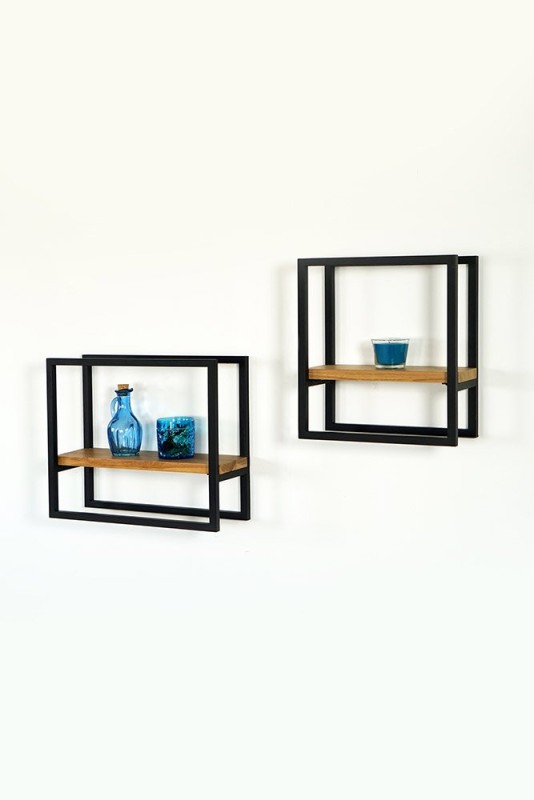 Lot de 2 étagères murales rectangulaires bois et métal - Strip