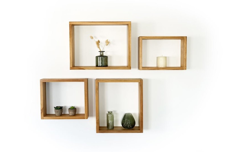 Etagère murale en teck 40 x 35 cm