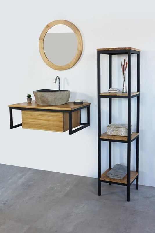 Miroir rond 60 cm avec cadre en bois