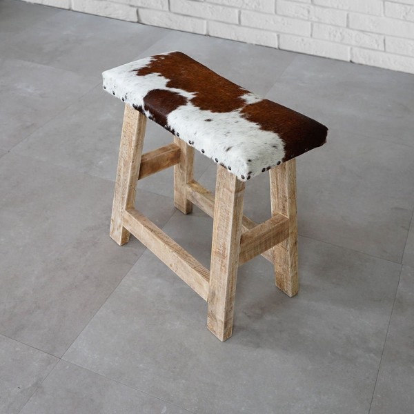 Banc cuir véritable brun/blanc