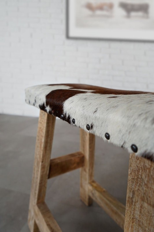 Banc en peau de vache véritable brun/blanc