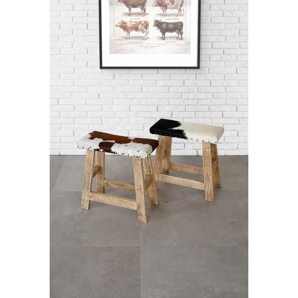Banc cuir véritable brun/blanc