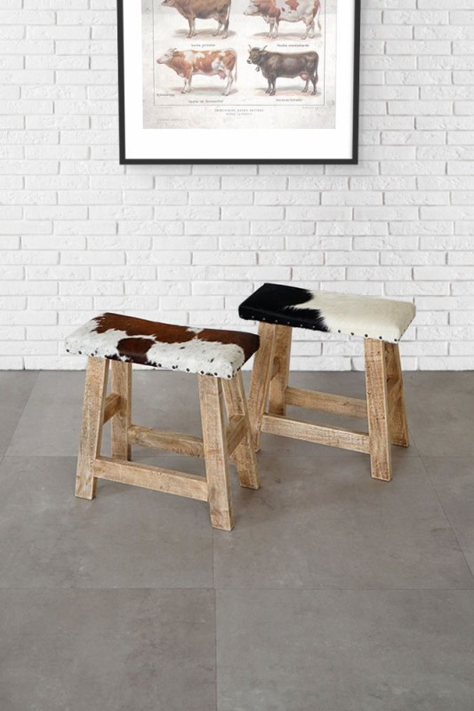 Banc en peau de vache véritable brun/blanc