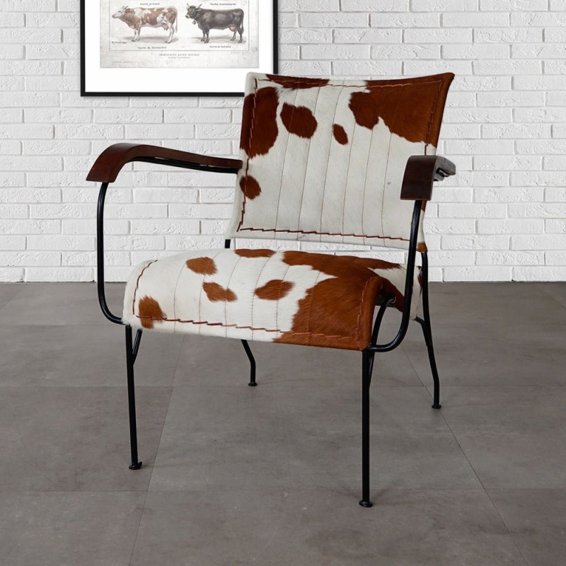 Fauteuil en peau de vache véritable brun/blanc
