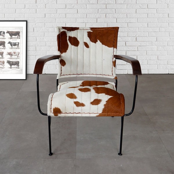 Fauteuil en cuir de vache véritable brun/blanc