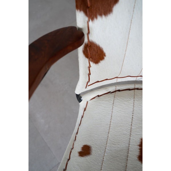 Fauteuil en cuir de vache véritable brun/blanc