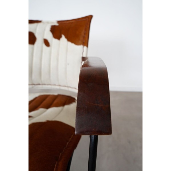 Fauteuil en cuir de vache véritable brun/blanc