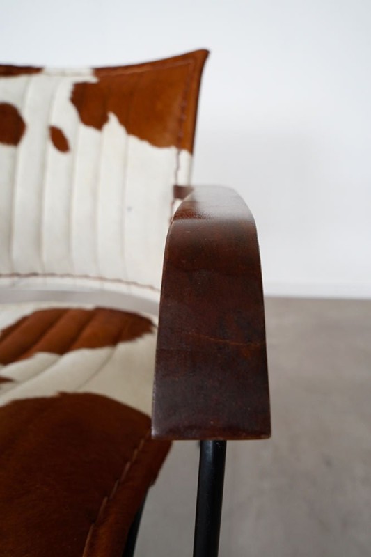 Fauteuil en peau de vache véritable brun/blanc