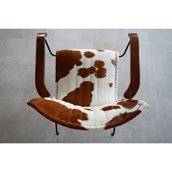 Fauteuil en cuir de vache véritable brun/blanc