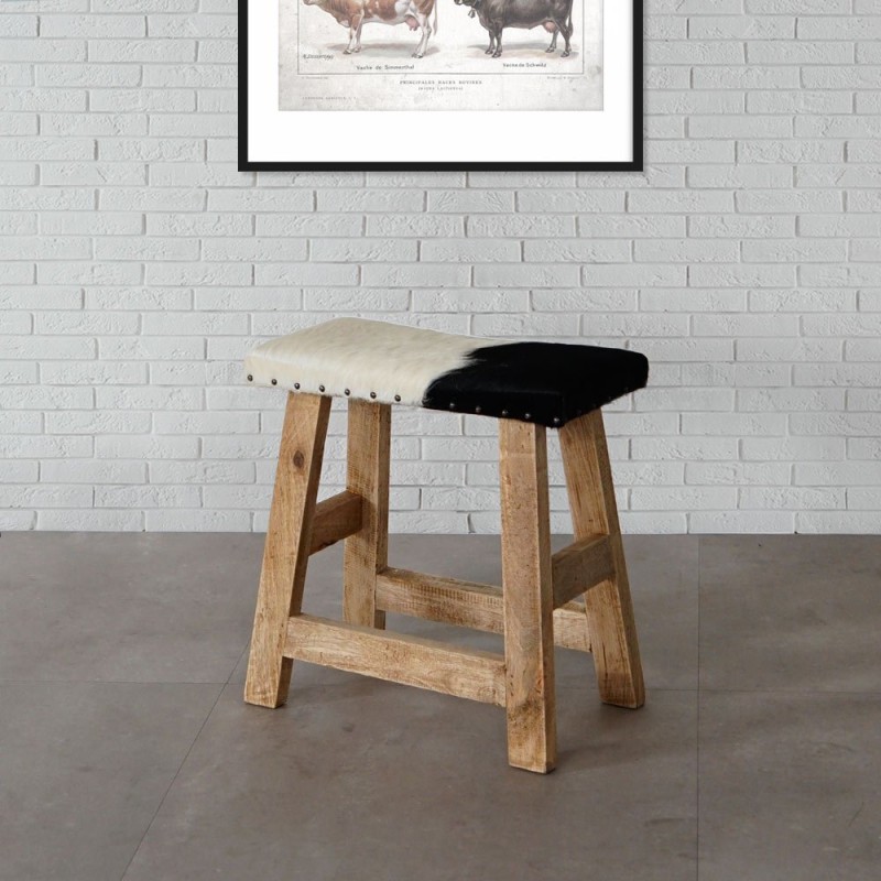 Banc en peau de vache véritable noir/blanc