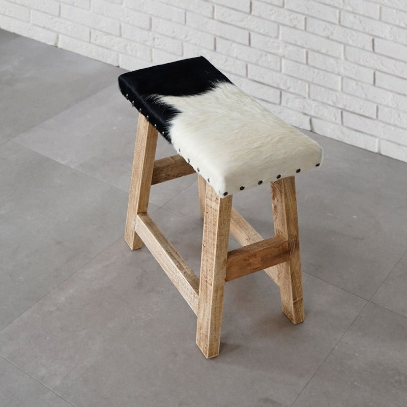 Banc en peau de vache véritable noir/blanc