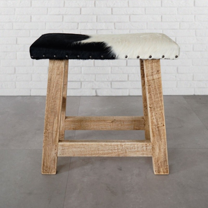 Banc en peau de vache véritable noir/blanc