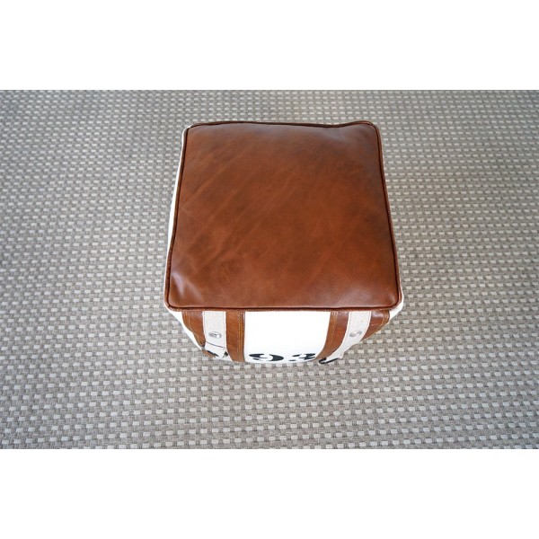 Pouf en cuir et tissu de style vintage "93"
