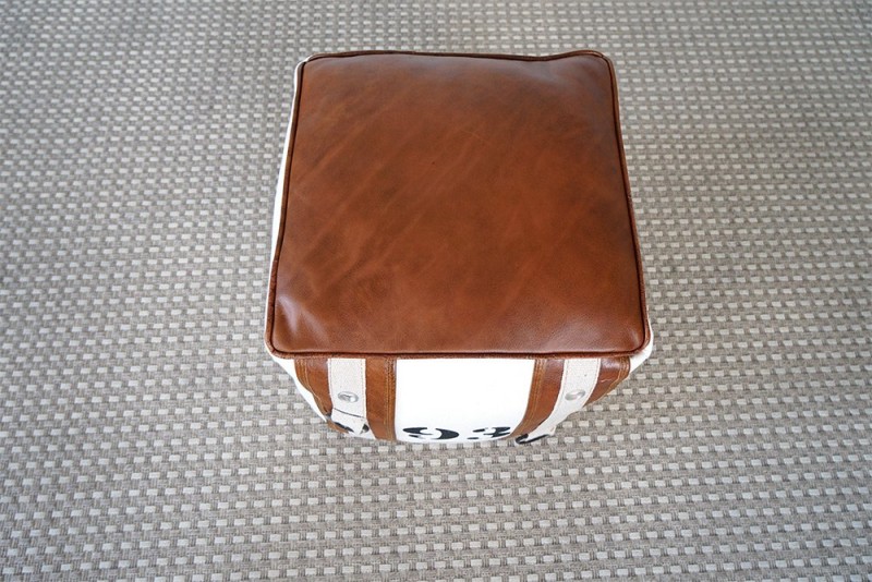 Pouf en cuir et tissu de style vintage "93"