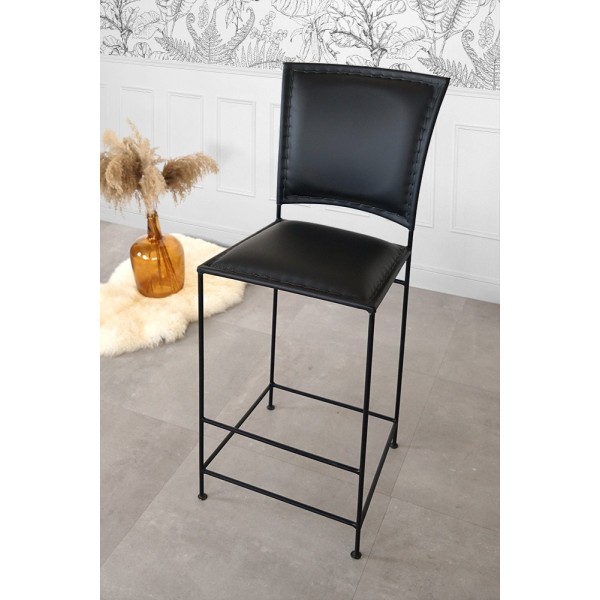 Chaise de bar en cuir métal Noir - Urban