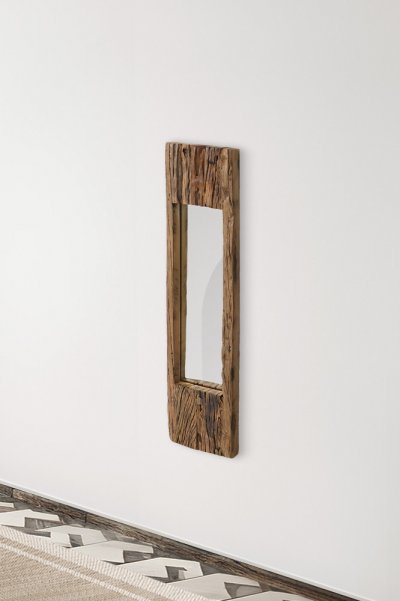 Miroir en bois brut rectangulaire 25 x 90 cm