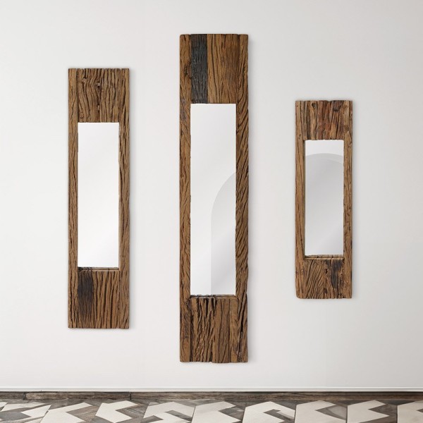 Miroir en bois brut rectangulaire 25 x 90 cm
