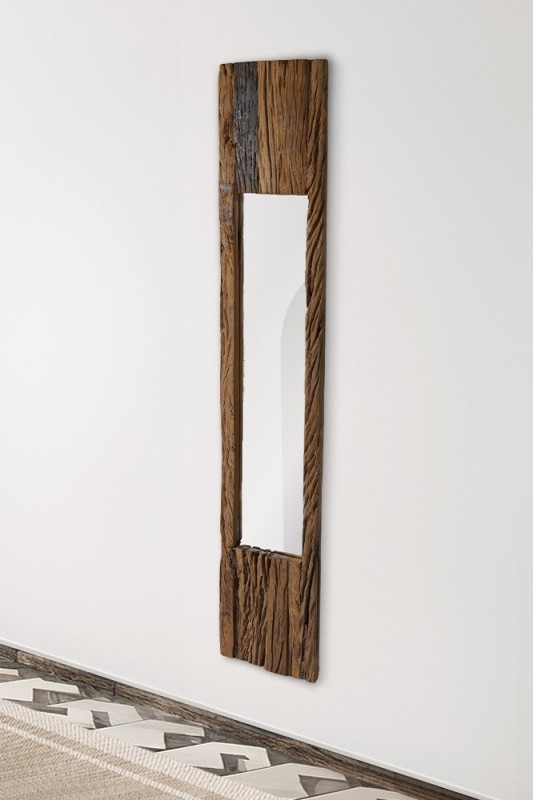 Miroir en bois brut rectangulaire 25 x 150 cm