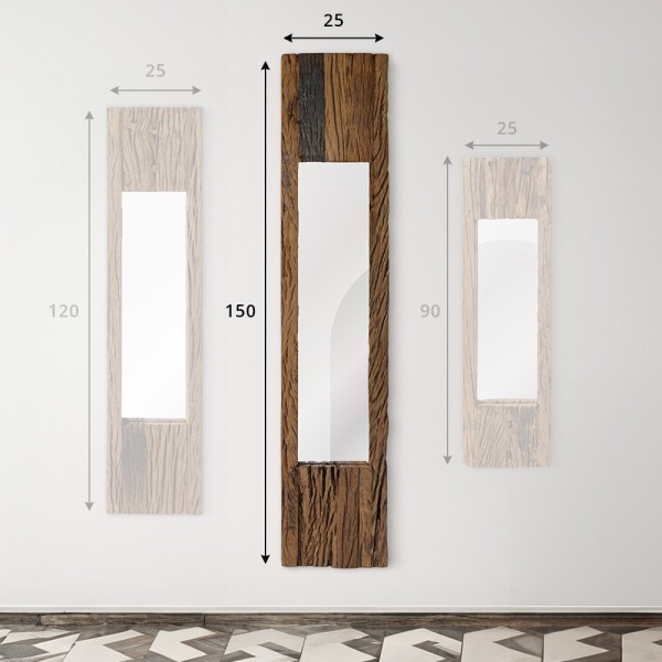 Miroir en bois brut rectangulaire 25 x 150 cm