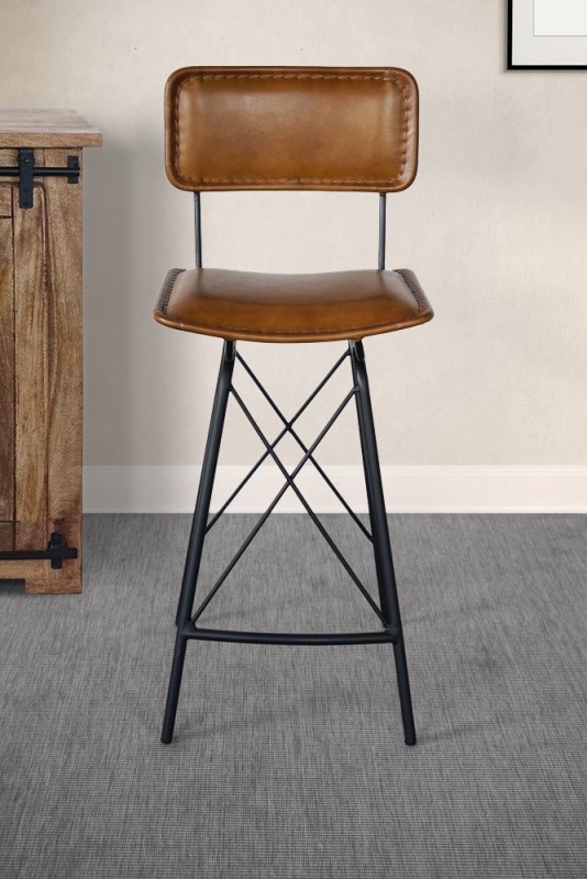 Chaise de bar en cuir marron DESIGN