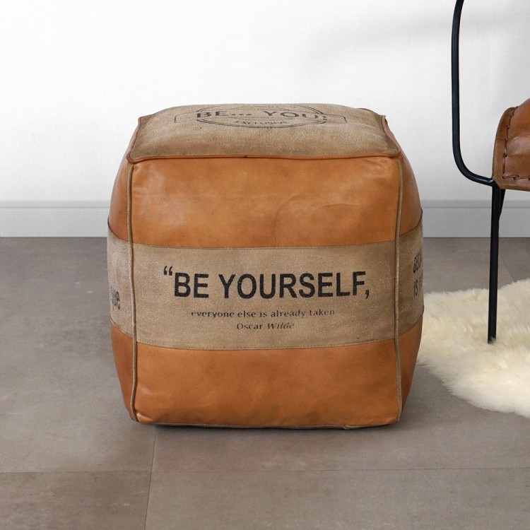 Pouf industriel en cuir "Be Yourself"