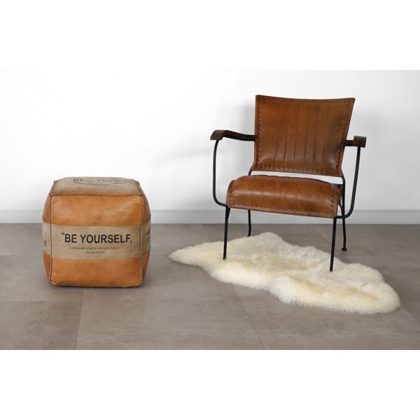 Pouf industriel en cuir "Be Yourself"