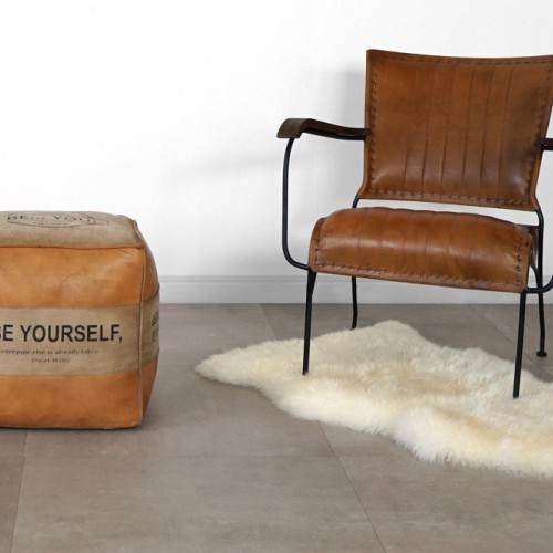 Pouf industriel en cuir "Be Yourself"