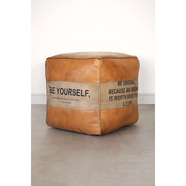 Pouf industriel en cuir "Be Yourself"