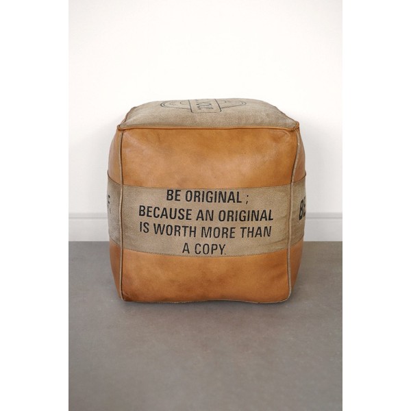 Pouf industriel en cuir "Be Yourself"