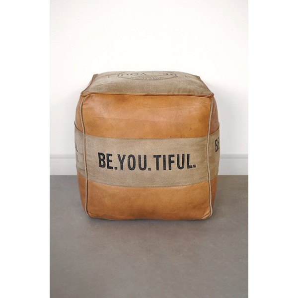 Pouf industriel en cuir "Be Yourself"