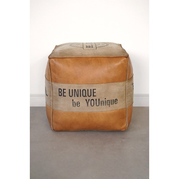 Pouf industriel en cuir "Be Yourself"