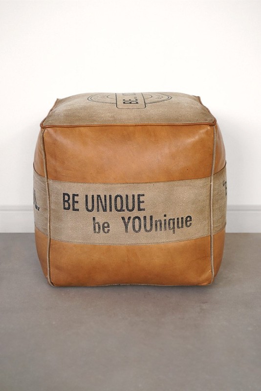 Pouf industriel en cuir "Be Yourself"