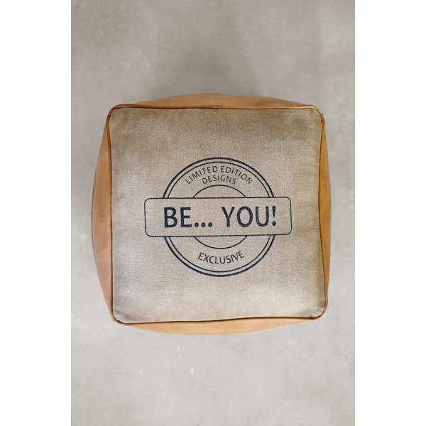 Pouf industriel en cuir "Be Yourself"