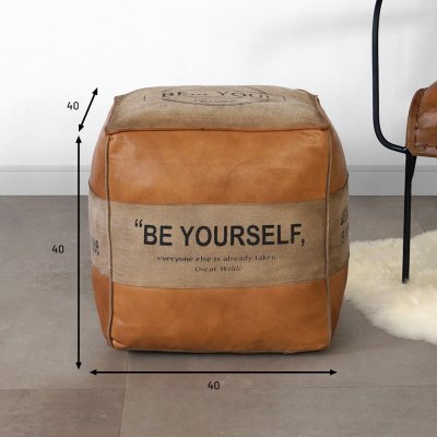 Pouf industriel en cuir "Be Yourself"