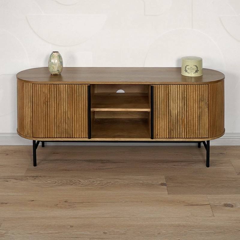 Meuble TV en bois massif et métal 137cm - Thanais