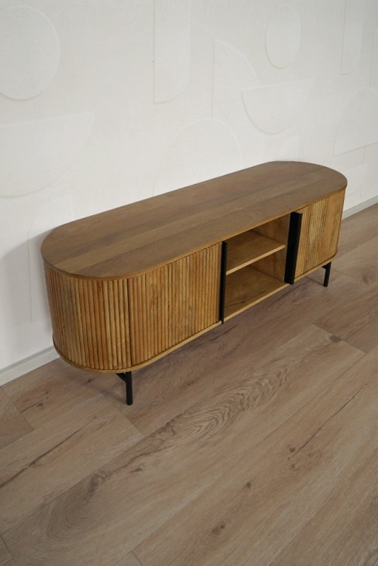 Meuble TV en bois massif et métal 137cm - Thanais