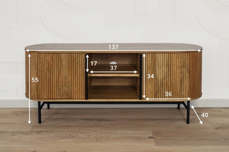 Meuble TV en bois massif et métal 137cm - Thanais
