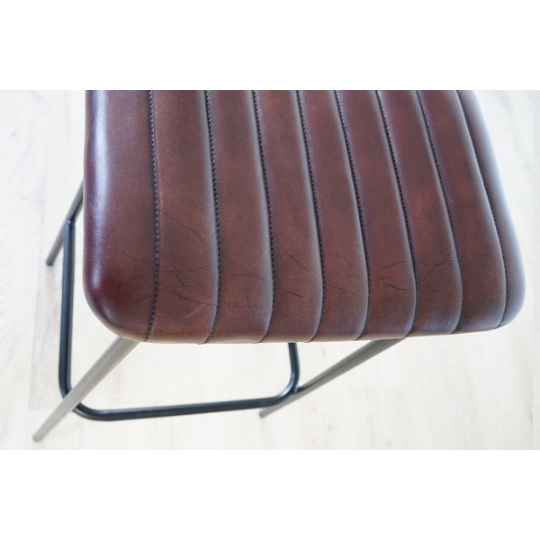 Tabouret haut en cuir naturel et métal