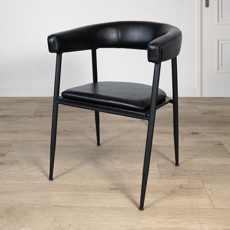 Chaise vintage en cuir noir  - Kensington