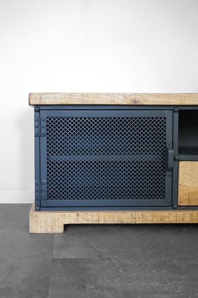 Meuble TV 200 cm en bois massif et métal - Cambridge