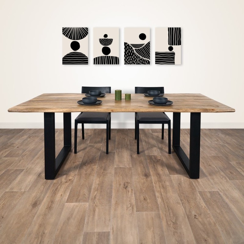 Table en bois massif  220 cm avec pieds en métal et double plateau