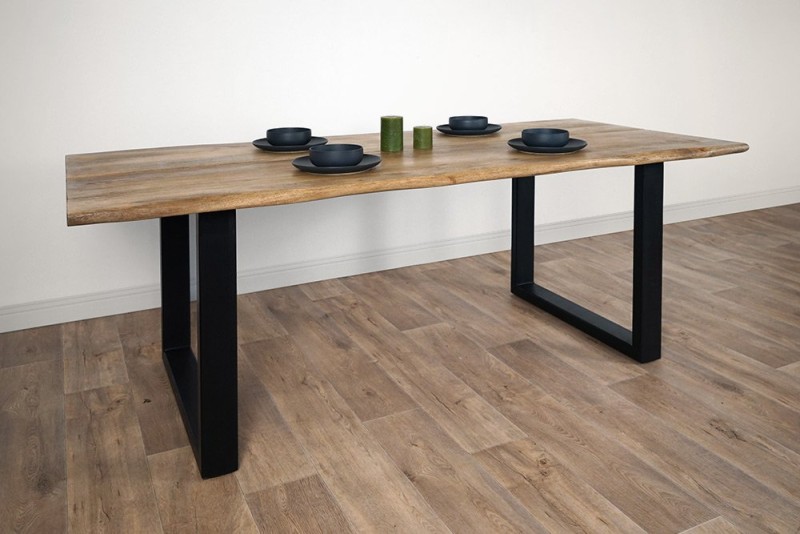 Table en bois massif  220 cm avec pieds en métal et double plateau