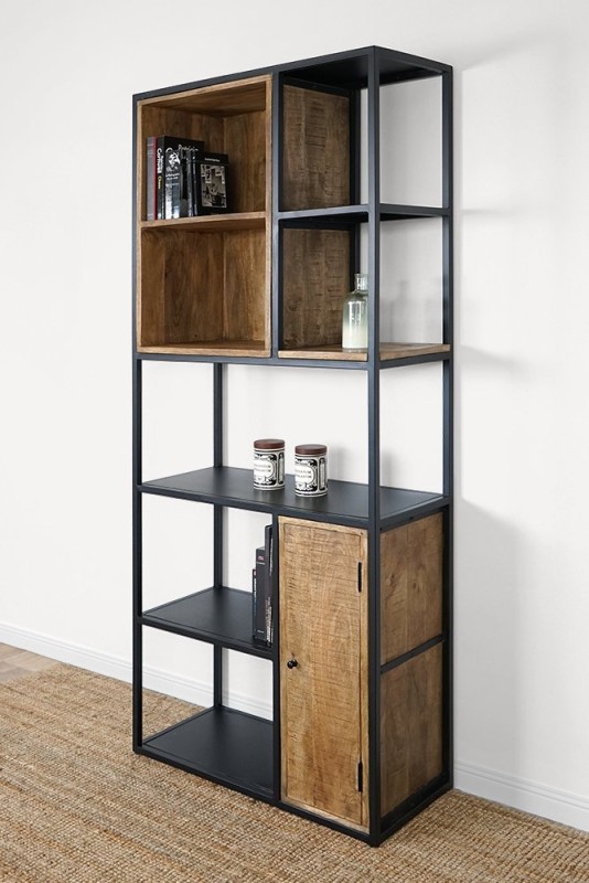 Bibliothèque étagère en métal et bois naturel - Diane