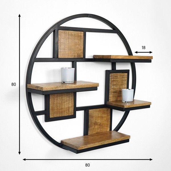 Etagère ronde en métal et bois massif
