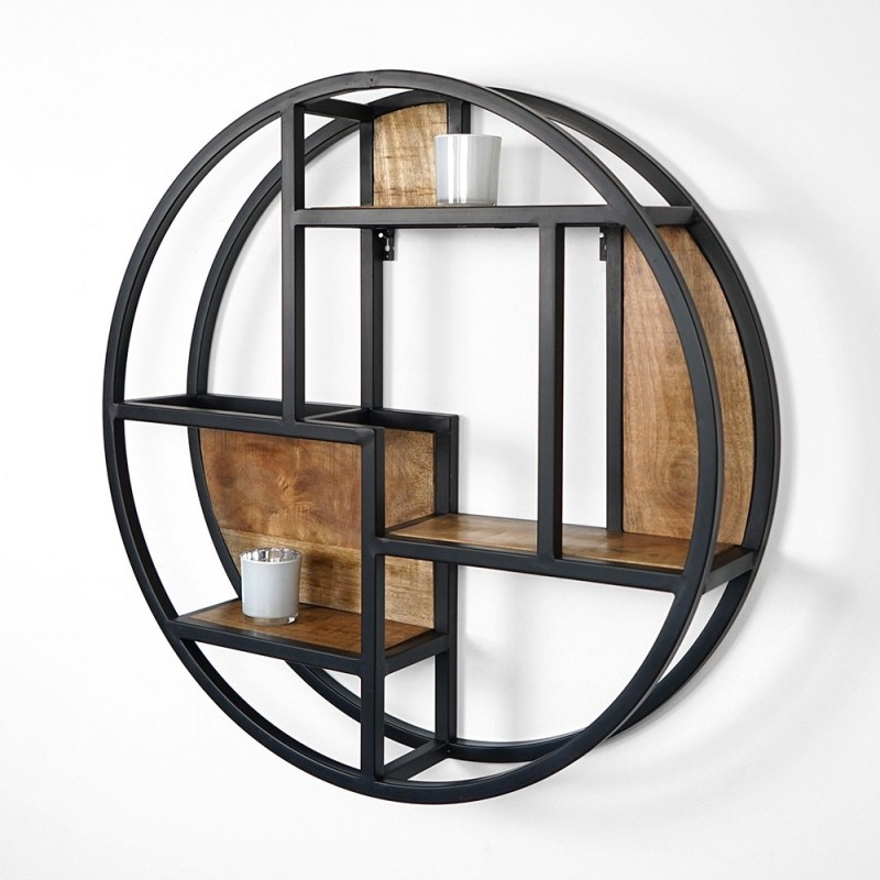 Etagère industrielle ronde bois et métal