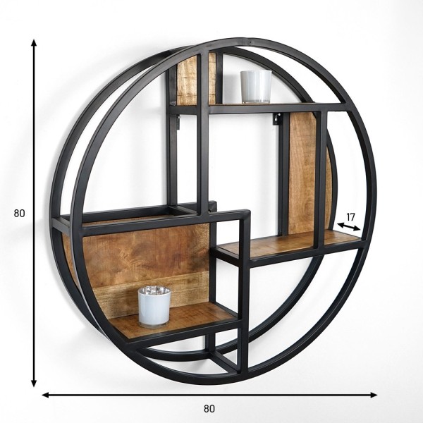 Etagère industrielle ronde bois et métal